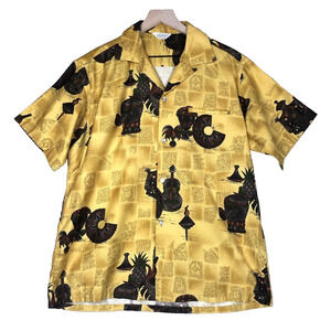 VTG TROPICANA Hawaiian Loop Collar Camp Shirt Men's XL‎ Yellow Tribal Cotton S/S